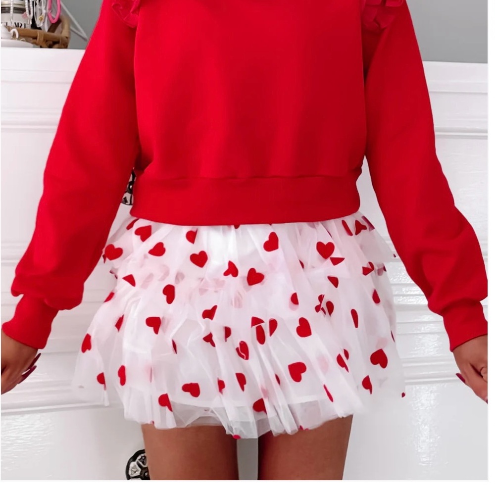 Sassy Shortcake Boutique Red Heart Print Layers of Love Tulle Skirt
